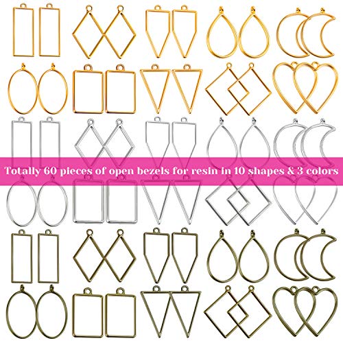 Open Bezels for Resin, Shynek 60Pcs Hollow Frame Pendants Resin Cr...