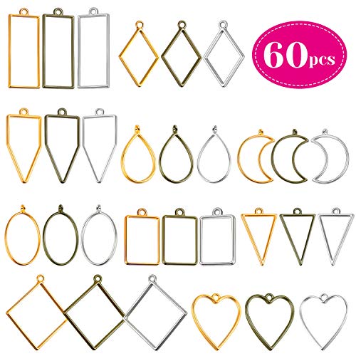 Open Bezels for Resin, Shynek 60Pcs Hollow Frame Pendants Resin Cr...