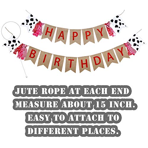 Farm Theme Birthday Banner, Burlap Barn Party Sign, Cow Print Fabr...