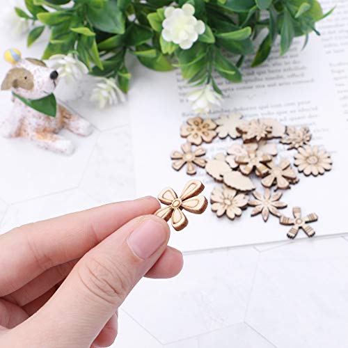 Simdoc 100pcs Wooden Flowers and Leaves Embellishment Wooden Shape...