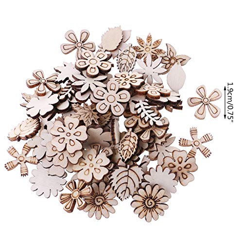 Simdoc 100pcs Wooden Flowers and Leaves Embellishment Wooden Shape...