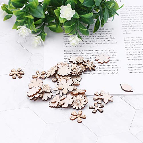Simdoc 100pcs Wooden Flowers and Leaves Embellishment Wooden Shape...