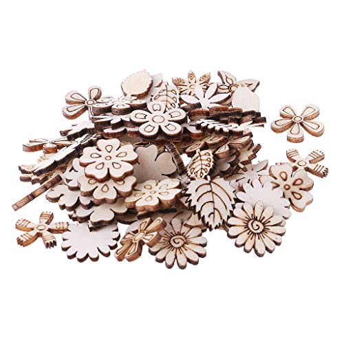 Simdoc 100pcs Wooden Flowers and Leaves Embellishment Wooden Shape...