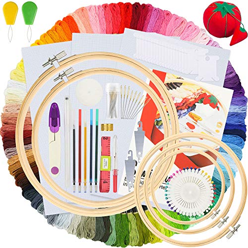 Similane Embroidery Kit 215 Pcs,100 Colors Threads,5 Pcs Embroider...