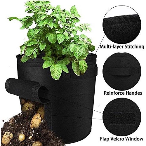 2-Pack 7 Gallon Potato Grow Bags，NonWoven Aeration Fabric Pots wi...