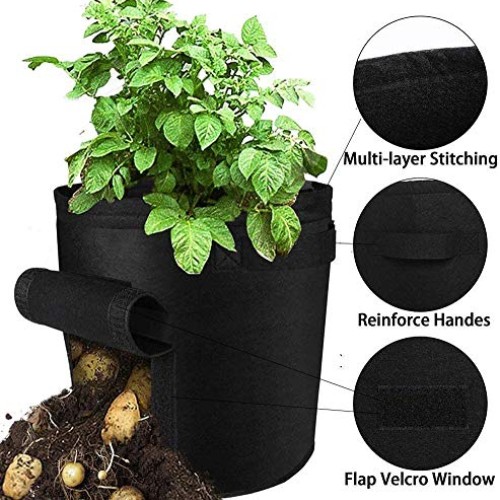 2-Pack 7 Gallon Potato Grow Bags，NonWoven Aeration Fabric Pots wi...