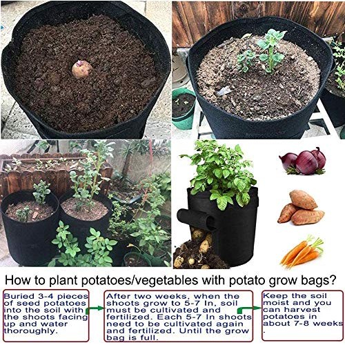 2-Pack 7 Gallon Potato Grow Bags，NonWoven Aeration Fabric Pots wi...