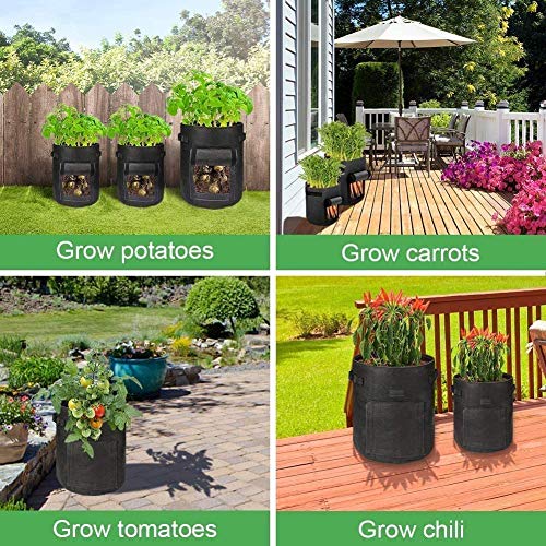 2-Pack 7 Gallon Potato Grow Bags，NonWoven Aeration Fabric Pots wi...