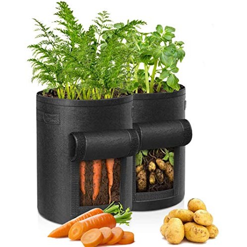 2-Pack 7 Gallon Potato Grow Bags，NonWoven Aeration Fabric Pots wi...