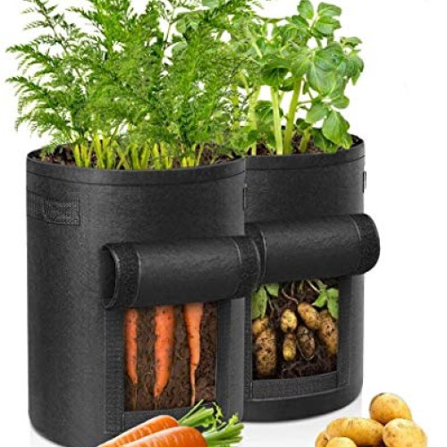 2-Pack 7 Gallon Potato Grow Bags，NonWoven Aeration Fabric Pots wi...