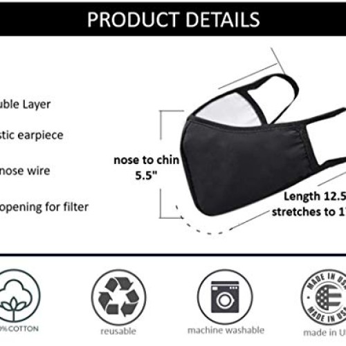6 Pack Fabric Face Mask Reusable Double Fabric Layers - Made in US...