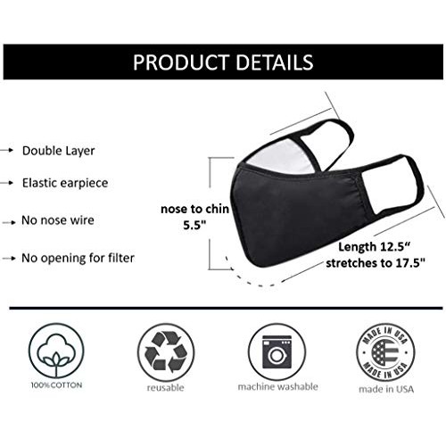 6 Pack Fabric Face Mask Reusable Double Fabric Layers - Made in US...
