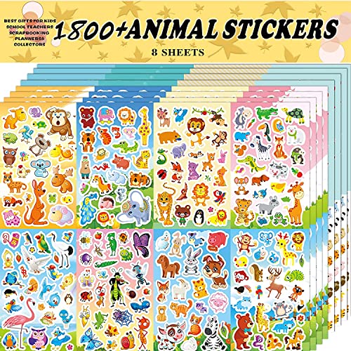 Sinceroduct Animal Stickers Assortment Set, 8 Sheets 1800+ Count...