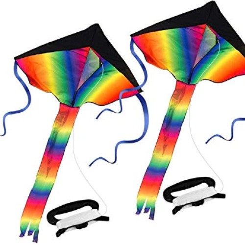 SINGARE 2 Pack Rainbow Delta Kite, Kites for Kids Adults Easy to F...