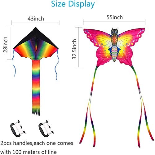 SINGARE Large Rainbow Delta and Butterfly Kites 2 Pack Easy Flyer ...