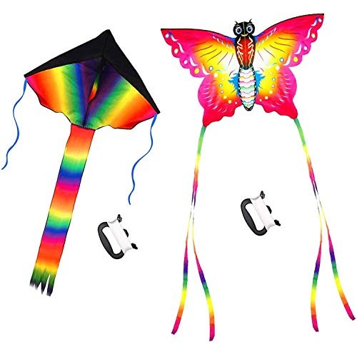 SINGARE Large Rainbow Delta and Butterfly Kites 2 Pack Easy Flyer ...