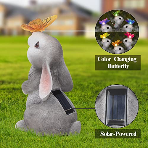 Sinhra Garden Statue Outdoor Decor-Rabbit with Solar Butterfly Cha...