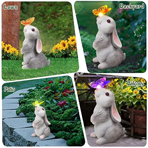 Sinhra Garden Statue Outdoor Decor-Rabbit with Solar Butterfly Cha...