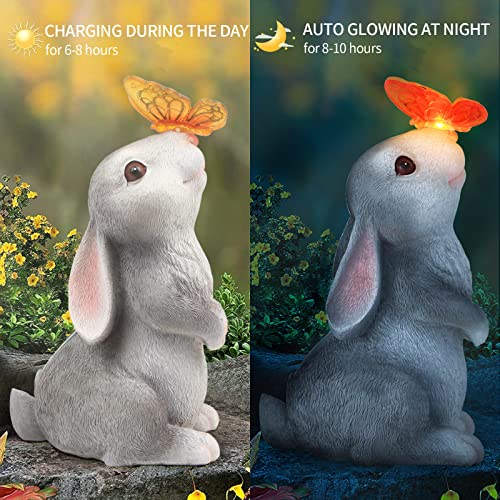 Sinhra Garden Statue Outdoor Decor-Rabbit with Solar Butterfly Cha...