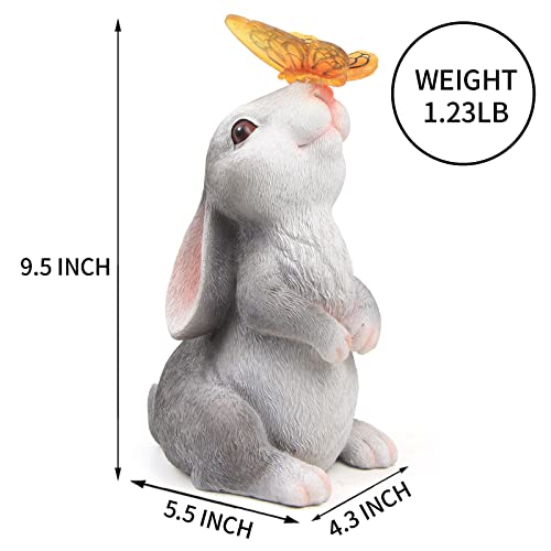 Sinhra Garden Statue Outdoor Decor-Rabbit with Solar Butterfly Cha...