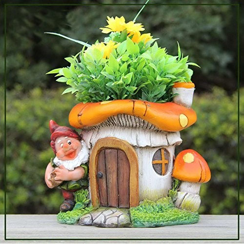 SINTECHNO SNF91185-1 Cute Gnome with Mushroom House Flower Pot Pla...