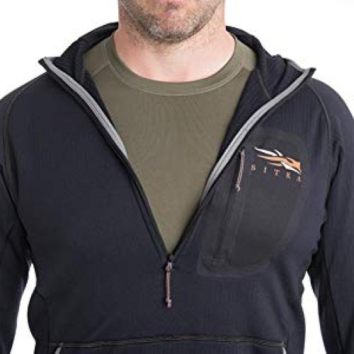 SITKA Mens Comfort Stretch Fleece Fanatic Hoody, Sitka Black, XL