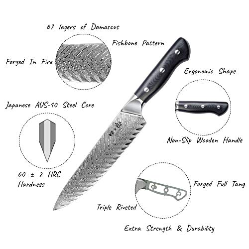 SIXILANG Damascus Kitchen Knife Set 3 Piece, 67 Layer Handmade Jap...