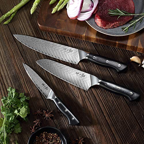 SIXILANG Damascus Kitchen Knife Set 3 Piece, 67 Layer Handmade Jap...