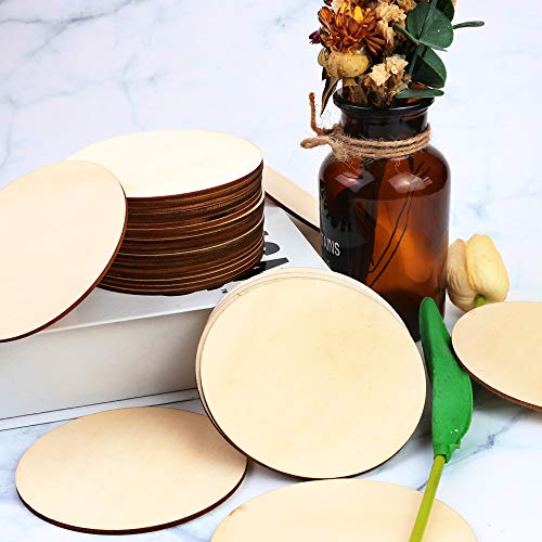 SKPPC 80 Pieces 4 Inch Unfinished Wood Circles Rounds Wooden Cutou...