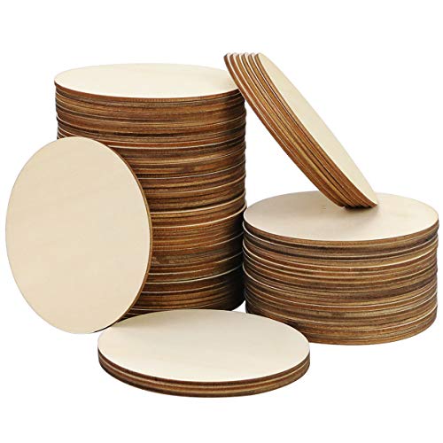 SKPPC 80 Pieces 4 Inch Unfinished Wood Circles Rounds Wooden Cutou...
