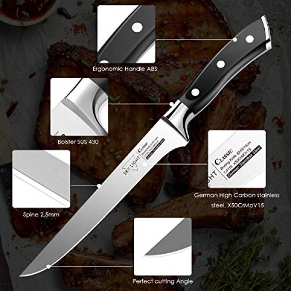 Boning Knife, SKY LIGHT Flexible Fillet Knives 6 inch for Meat Fis...