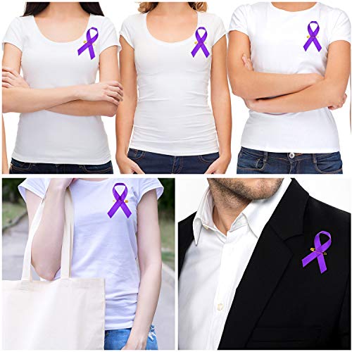 300 Pieces Purple Awareness Ribbon Pins Purple Ribbon Lapel Pins P...