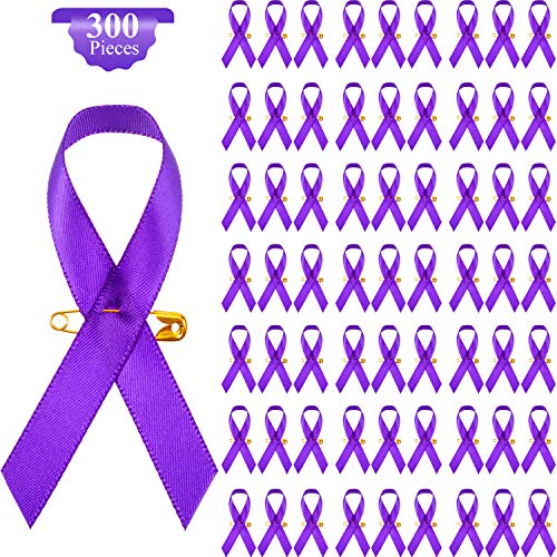 300 Pieces Purple Awareness Ribbon Pins Purple Ribbon Lapel Pins P...