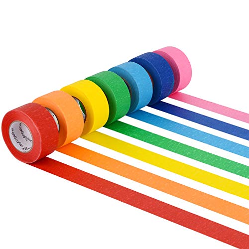 7 Rolls Colored Masking Tape, Colorful Rainbow Painters Tape, Diff...