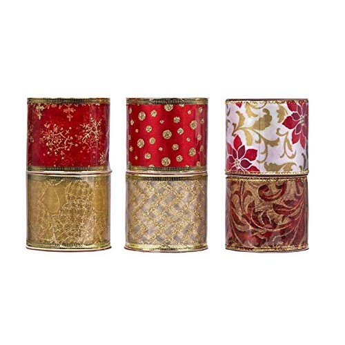 Slideep Wired Christmas Holiday Ribbon - 6 Rolls Assorted Fabric C...