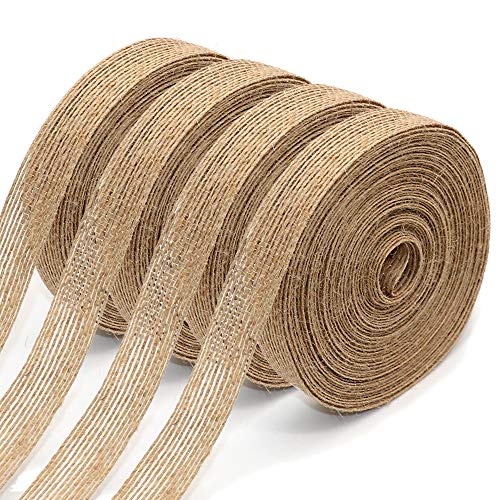 4 Rolls of Natural Burlap Fabric with Burlap Ribbon for Christmas ...