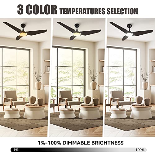 52 Inch Smart Ceiling Fan with Light, 3 Blade Low Profile Ceiling ...