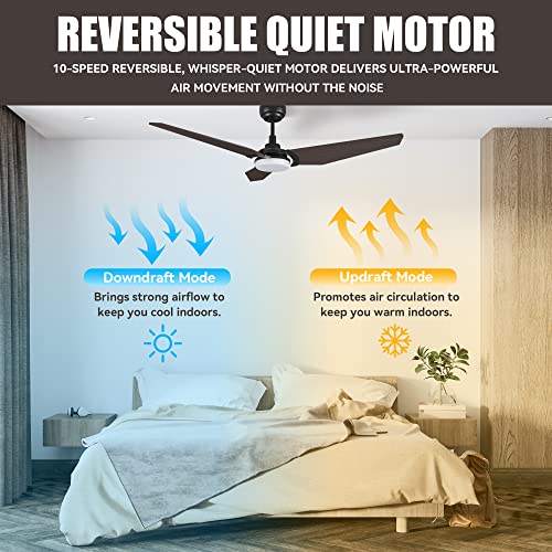 52 Inch Smart Ceiling Fan with Light, 3 Blade Low Profile Ceiling ...