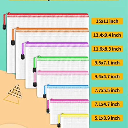 Smarpau 24pcs Mesh Zipper Pouch, 8 Sizes 8 Colors Plastic Zipper P...