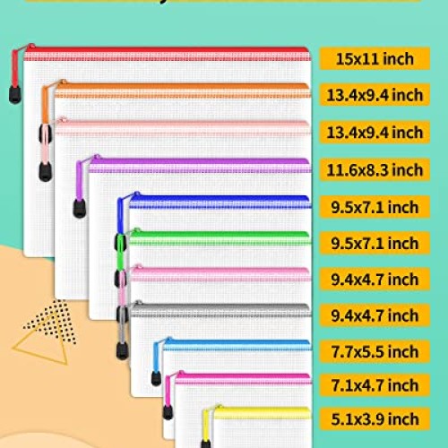 Smarpau 44pcs Mesh Zipper Pouch, 8 Sizes 11 Colors Plastic Zipper ...