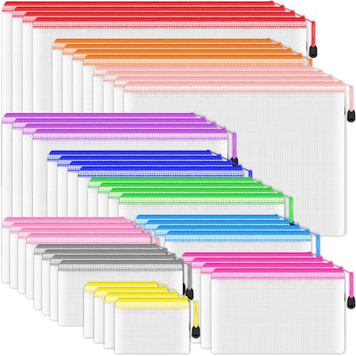 Smarpau 44pcs Mesh Zipper Pouch, 8 Sizes 11 Colors Plastic Zipper ...