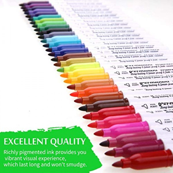 Permanent Marker, 30 Colors Fine Point Permanent Markers, Works We...
