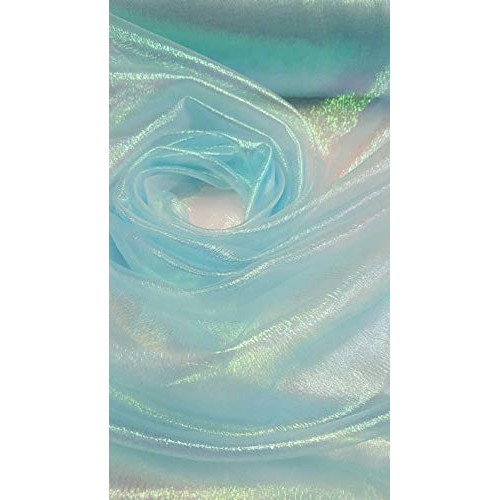 Baby Blue Iridescent Sheer Crinkle Organza Fabric Sold by The Yard...