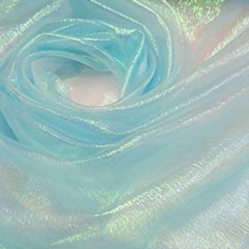 Baby Blue Iridescent Sheer Crinkle Organza Fabric Sold by The Yard...