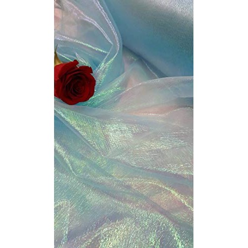 Baby Blue Iridescent Sheer Crinkle Organza Fabric Sold by The Yard...