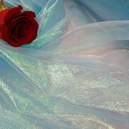 Baby Blue Iridescent Sheer Crinkle Organza Fabric Sold by The Yard...
