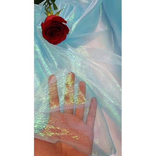 Baby Blue Iridescent Sheer Crinkle Organza Fabric Sold by The Yard...