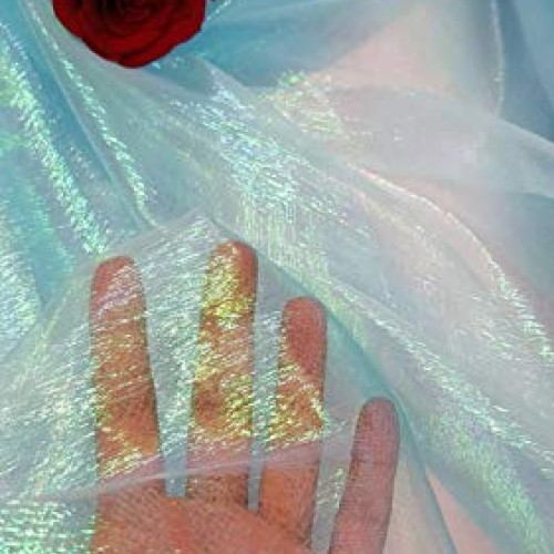 Baby Blue Iridescent Sheer Crinkle Organza Fabric Sold by The Yard...