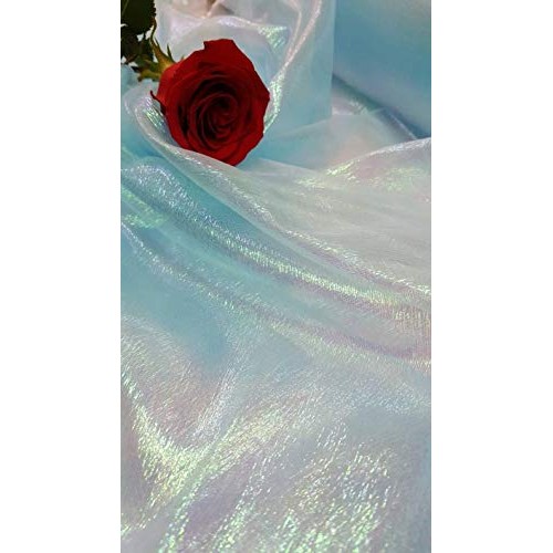 Baby Blue Iridescent Sheer Crinkle Organza Fabric Sold by The Yard...