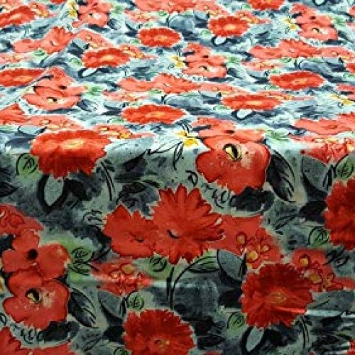 Rayon Challis Coral Flowers on Blue Background Soft Flowy Organic ...